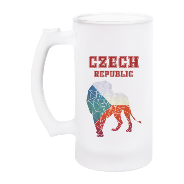 Korbel na pivo - matné sklo s potiskem Czech republic, vlajka a lev