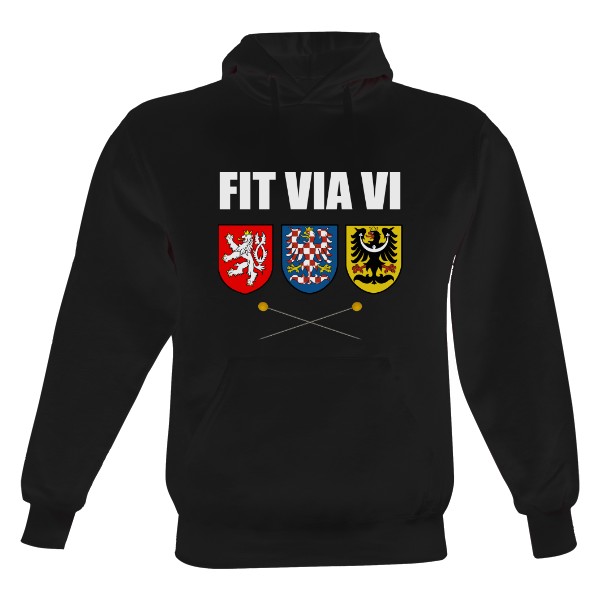 Pánská mikina s kapucí s potiskem FIT VIA VI - státní znaky a žlutý špendlíky