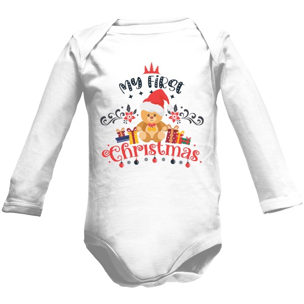Dětské body Long Organic s potiskem My First Christmas - moje první Vánoce