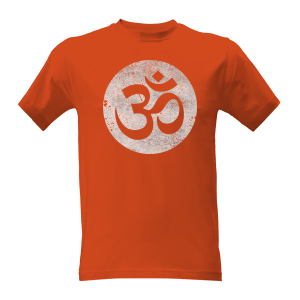 Tričko s potiskem Symbol sjednocení zvaný óm, oprýskaný, bílý